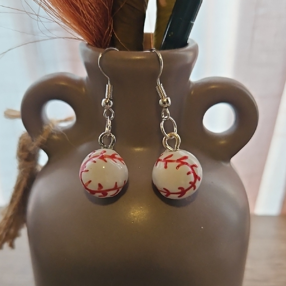 Ceramic Baseball Earrings